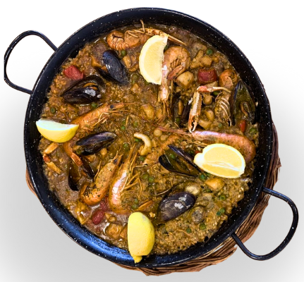 Paella marinera vista alçat sense fons